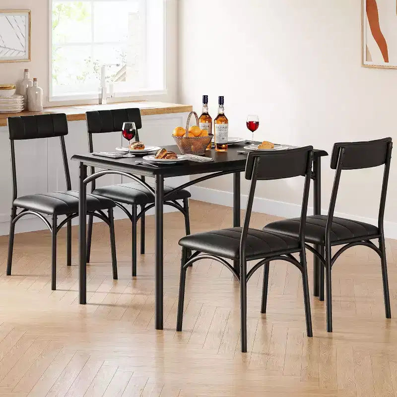 Set Tavolo da Pranzo Imbottito Nero / Marrone / Grigio, 4 Posti