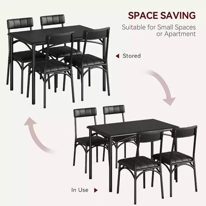 Set Tavolo da Pranzo Imbottito Nero / Marrone / Grigio, 4 Posti