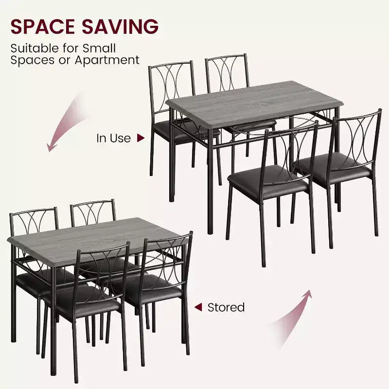 Set Tavolo da Pranzo Imbottito Nero / Marrone / Grigio, 4 Posti