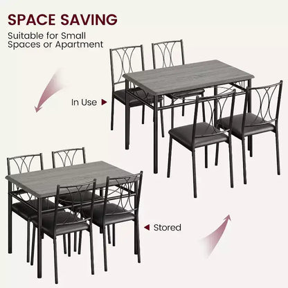Set Tavolo da Pranzo Imbottito Nero / Marrone / Grigio, 4 Posti