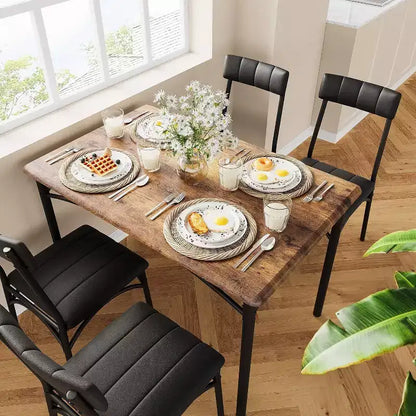 Set Tavolo da Pranzo Imbottito Nero / Marrone / Grigio, 4 Posti
