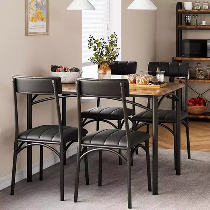 Set Tavolo da Pranzo Imbottito Nero / Marrone / Grigio, 4 Posti