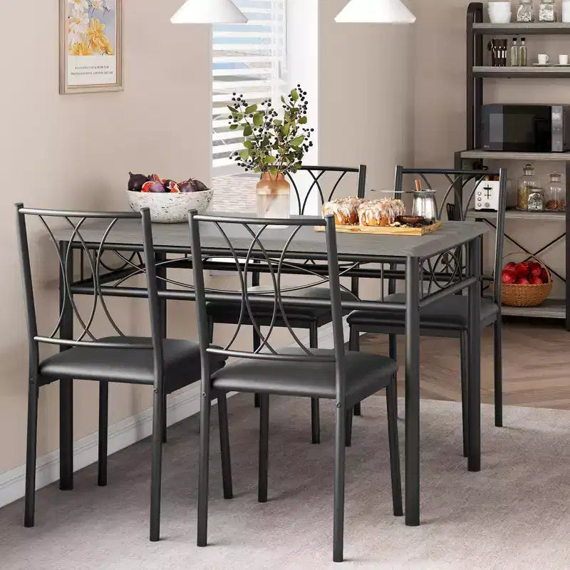 Set Tavolo da Pranzo Imbottito Nero / Marrone / Grigio, 4 Posti
