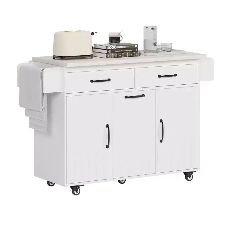 Carrello da cucina con isola, anta a ribalta, vano per rifiuti e portaspezie – Azzurro Grigio / Noce Marrone / Bianco, 1 persona