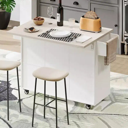 Carrello da cucina con isola, anta a ribalta, vano per rifiuti e portaspezie – Azzurro Grigio / Noce Marrone / Bianco, 1 persona