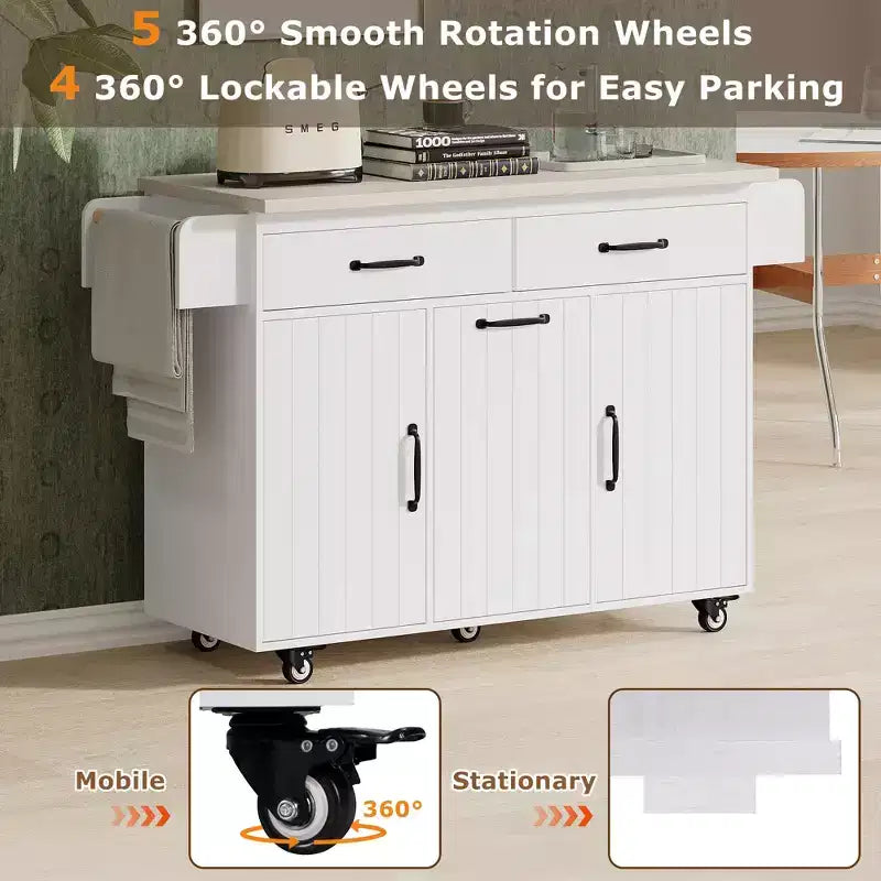 Carrello da cucina con isola, anta a ribalta, vano per rifiuti e portaspezie – Azzurro Grigio / Noce Marrone / Bianco, 1 persona