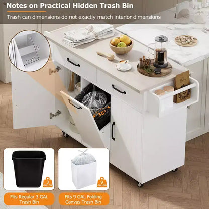 Carrello da cucina con isola, anta a ribalta, vano per rifiuti e portaspezie – Azzurro Grigio / Noce Marrone / Bianco, 1 persona