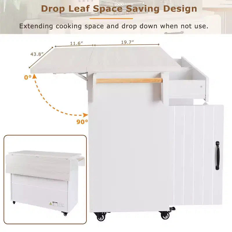 Carrello da cucina con isola, anta a ribalta, vano per rifiuti e portaspezie – Azzurro Grigio / Noce Marrone / Bianco, 1 persona