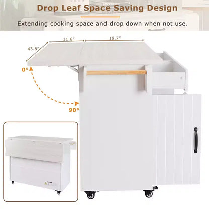 Carrello da cucina con isola, anta a ribalta, vano per rifiuti e portaspezie – Azzurro Grigio / Noce Marrone / Bianco, 1 persona