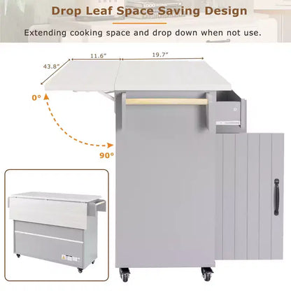 Carrello da cucina con isola, anta a ribalta, vano per rifiuti e portaspezie – Azzurro Grigio / Noce Marrone / Bianco, 1 persona