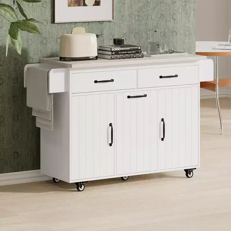 Carrello da cucina con isola, anta a ribalta, vano per rifiuti e portaspezie – Azzurro Grigio / Noce Marrone / Bianco, 1 persona