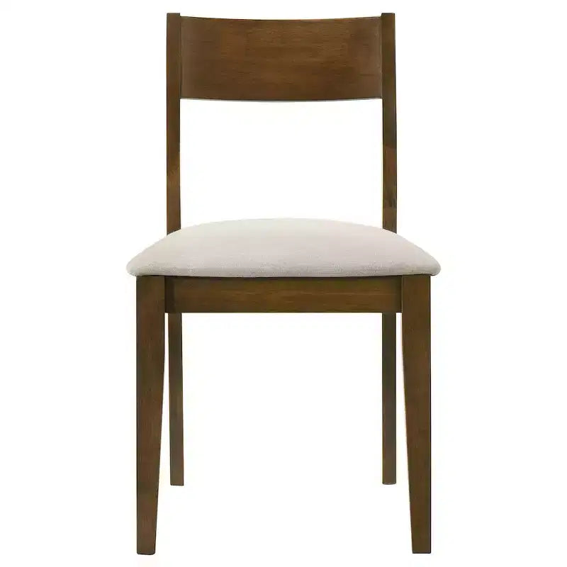 Sedia da pranzo imbottita marrone scuro, sedile beige, set da 2