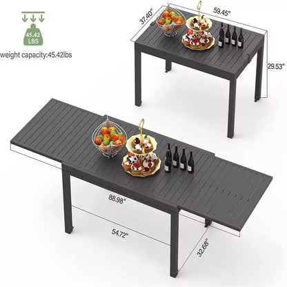 Tavolo da pranzo allungabile in alluminio, grigio scuro / bianco avorio / marrone scuro / nero, per un massimo di 6 persone
