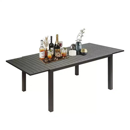 Tavolo da pranzo allungabile in alluminio, grigio scuro / bianco avorio / marrone scuro / nero, per un massimo di 6 persone