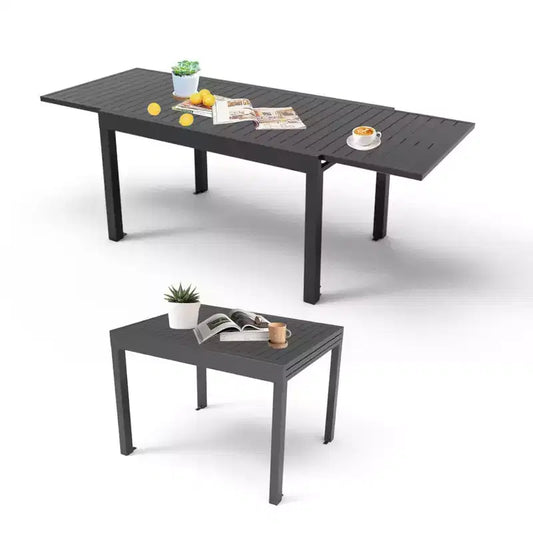 Tavolo da pranzo allungabile in alluminio, grigio scuro / bianco avorio / marrone scuro / nero, per un massimo di 6 persone