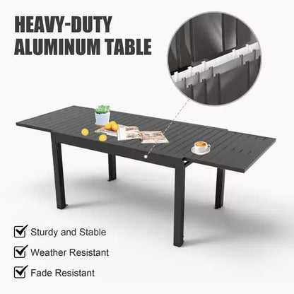 Tavolo da pranzo allungabile in alluminio, grigio scuro / bianco avorio / marrone scuro / nero, per un massimo di 6 persone