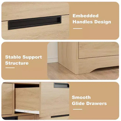 Cassettiera a 6 cassetti in legno naturale con maniglie incassate, stile moderno
