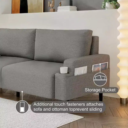 Divano a 2 posti da 80" con portabicchieri e tasche laterali, nero/velluto e grigio/lino