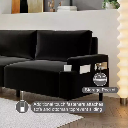 Divano a 2 posti da 80" con portabicchieri e tasche laterali, nero/velluto e grigio/lino