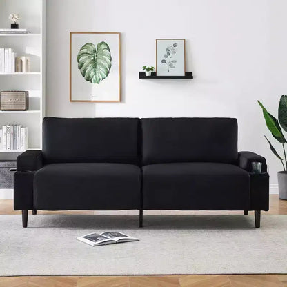 Divano a 2 posti da 80" con portabicchieri e tasche laterali, nero/velluto e grigio/lino