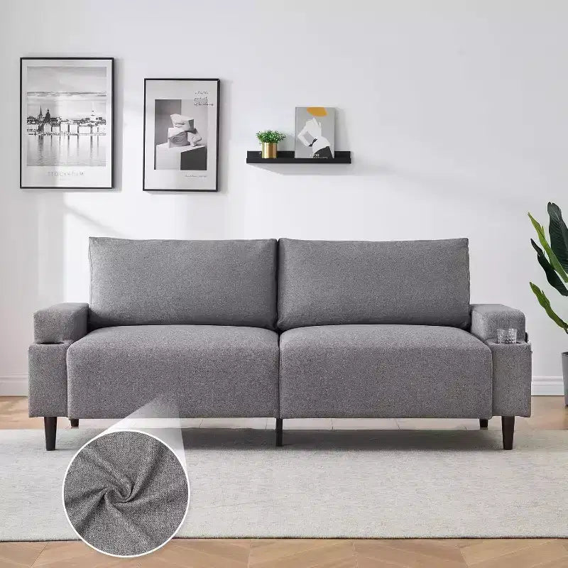Divano a 2 posti da 80" con portabicchieri e tasche laterali, nero/velluto e grigio/lino
