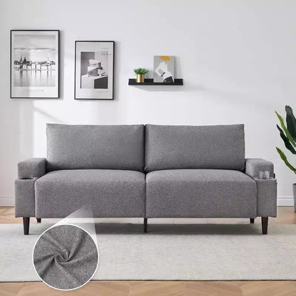Divano a 2 posti da 80" con portabicchieri e tasche laterali, nero/velluto e grigio/lino