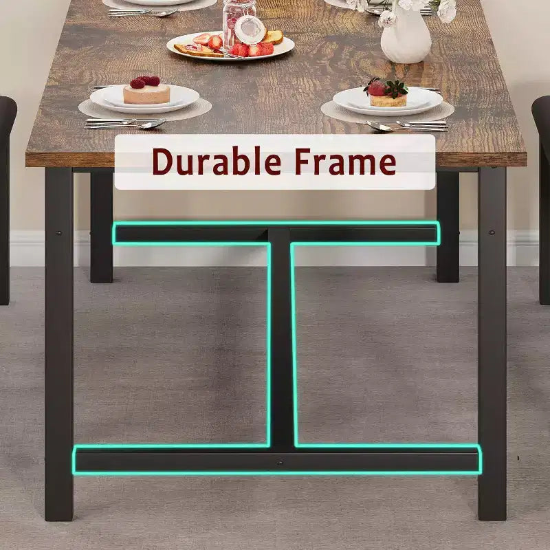 Set da pranzo rettangolare marrone rustico con 2 panche, 4 posti a sedere
