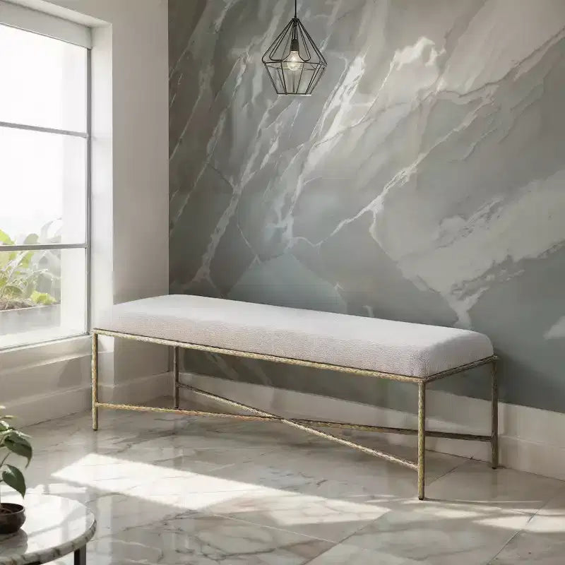 Panca imbottita in tessuto ciniglia, beige/crema, 1 posto, rettangolare