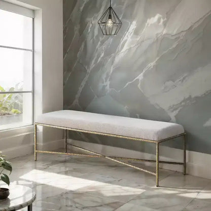Panca imbottita in tessuto ciniglia, beige/crema, 1 posto, rettangolare