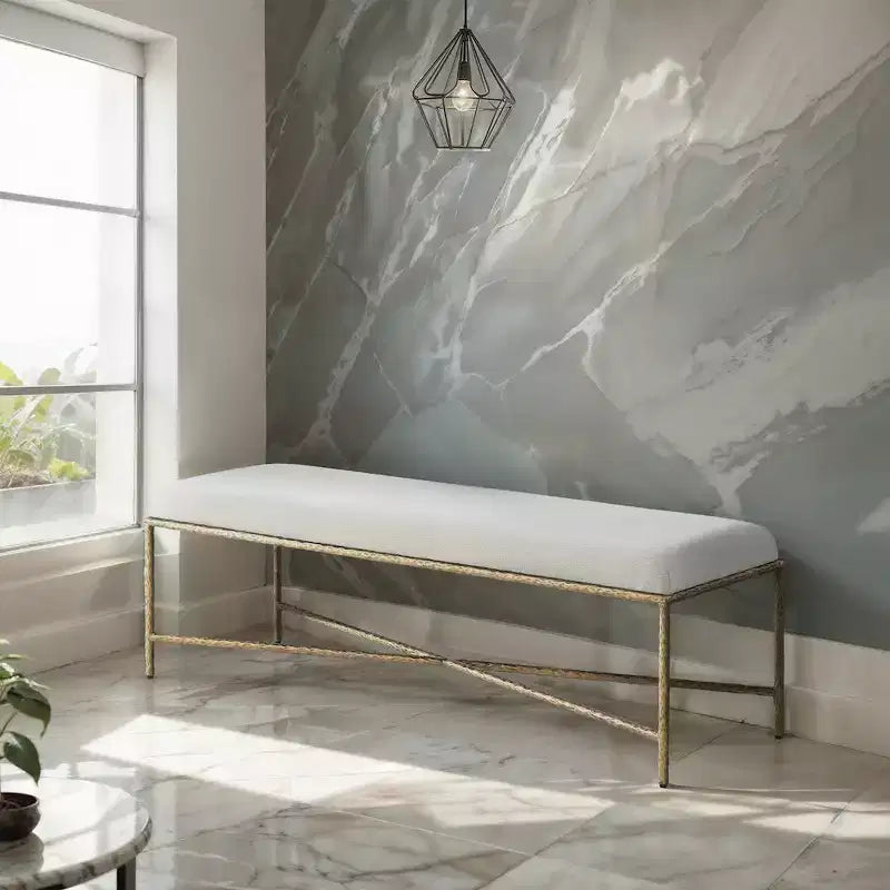 Panca imbottita in tessuto ciniglia, beige/crema, 1 posto, rettangolare