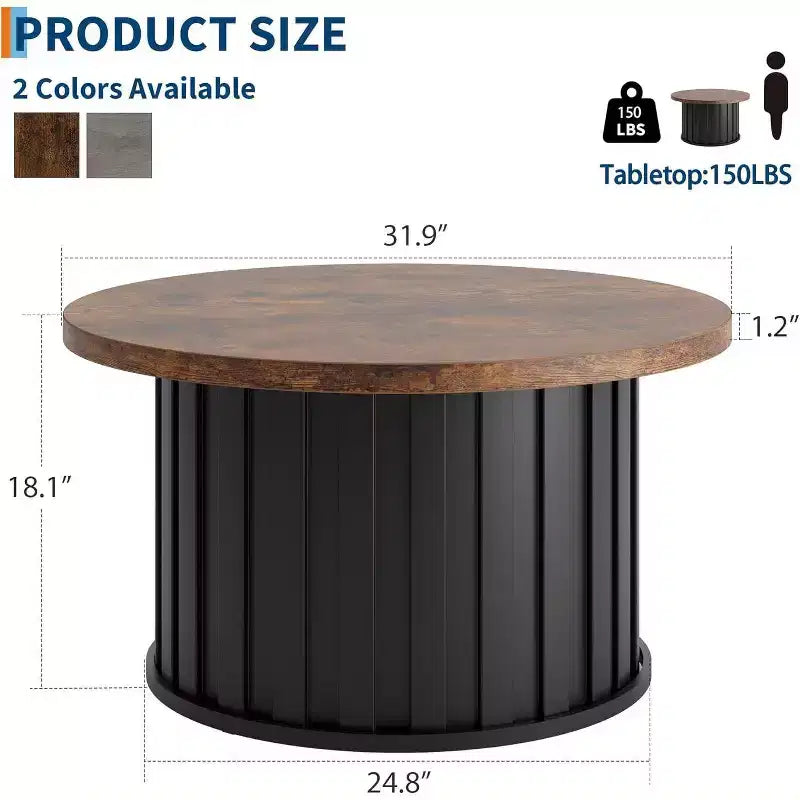 Tavolino da caffè rotondo, grigio / colore retrò, stile fungo scanalato, per 1 persona