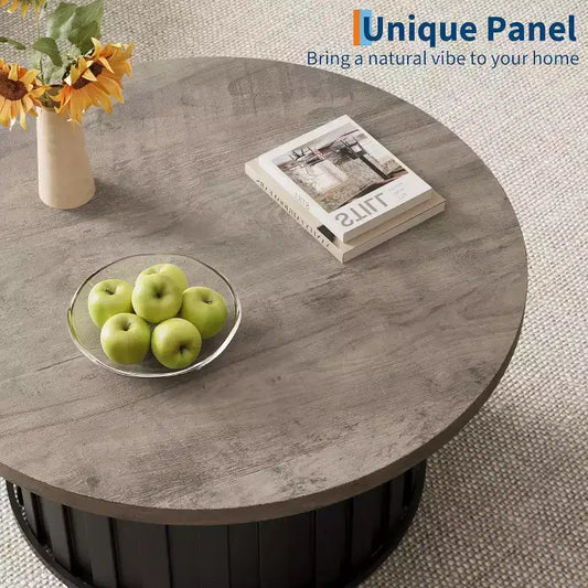 Tavolino da caffè rotondo, grigio / colore retrò, stile fungo scanalato, per 1 persona