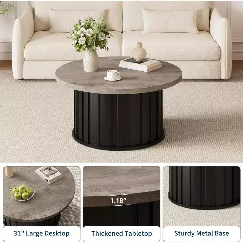 Tavolino da caffè rotondo, grigio / colore retrò, stile fungo scanalato, per 1 persona