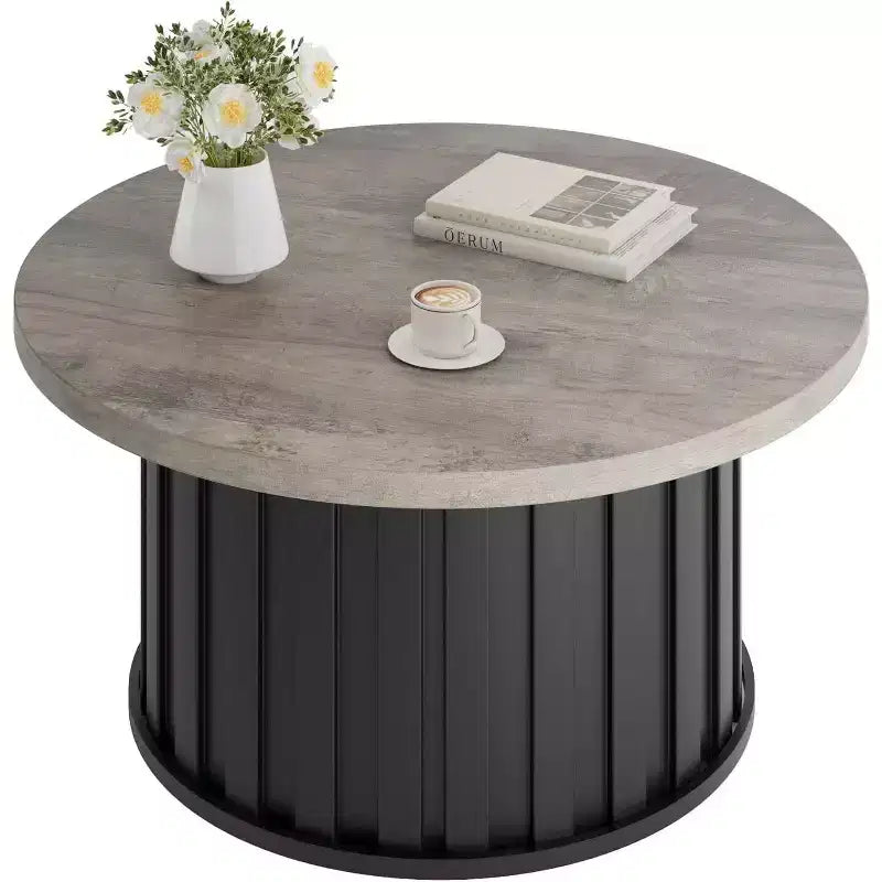 Tavolino da caffè rotondo, grigio / colore retrò, stile fungo scanalato, per 1 persona