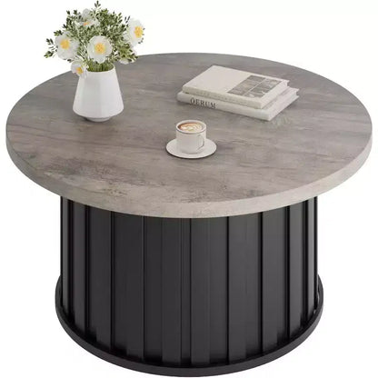 Tavolino da caffè rotondo, grigio / colore retrò, stile fungo scanalato, per 1 persona
