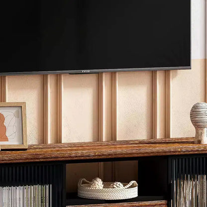 Mobile TV moderno marrone – Legno di abete e ferro, adatto per TV fino a 55", assemblaggio in 1 persona