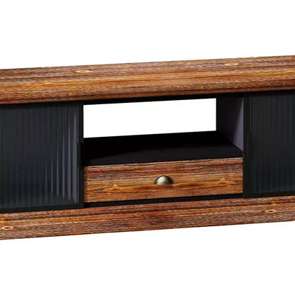 Mobile TV moderno marrone – Legno di abete e ferro, adatto per TV fino a 55", assemblaggio in 1 persona