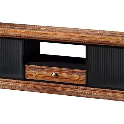 Mobile TV moderno marrone – Legno di abete e ferro, adatto per TV fino a 55", assemblaggio in 1 persona