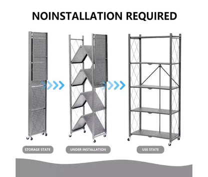 Scaffale pieghevole in metallo grigio, 4/5 ripiani, montaggio per 1 persona