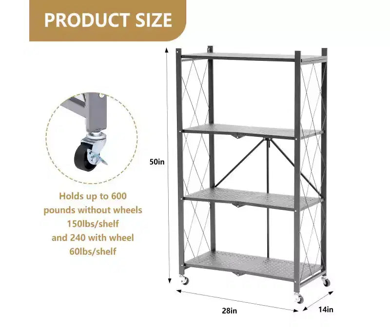 Scaffale pieghevole in metallo grigio, 4/5 ripiani, montaggio per 1 persona