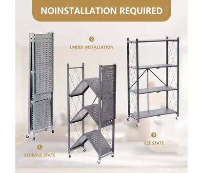 Scaffale pieghevole in metallo grigio, 4/5 ripiani, montaggio per 1 persona
