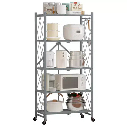 Scaffale pieghevole in metallo grigio, 4/5 ripiani, montaggio per 1 persona