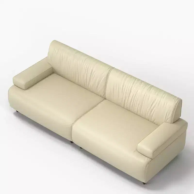 Divano a 3 posti in pelle marrone/bianco sporco con struttura in legno