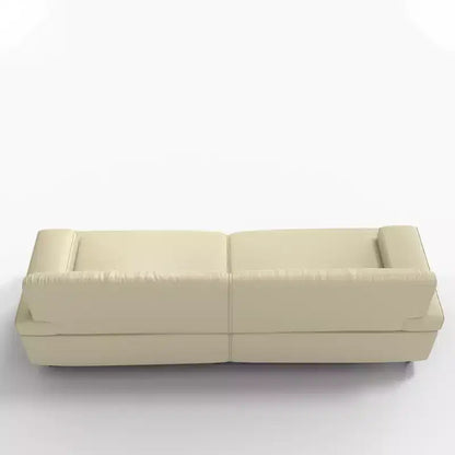 Divano a 3 posti in pelle marrone/bianco sporco con struttura in legno