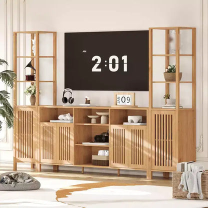 Mobile TV a 3 pezzi colore noce/legno con librerie per TV fino a 70", montaggio da 1 persona