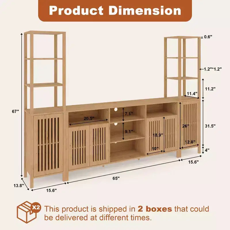 Mobile TV a 3 pezzi colore noce/legno con librerie per TV fino a 70", montaggio da 1 persona