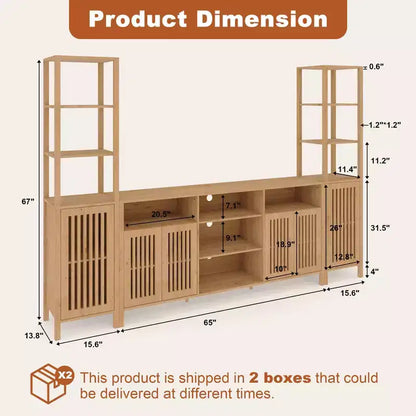 Mobile TV a 3 pezzi colore noce/legno con librerie per TV fino a 70", montaggio da 1 persona
