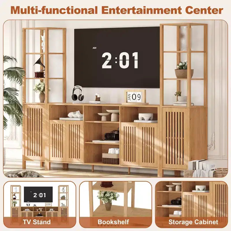 Mobile TV a 3 pezzi colore noce/legno con librerie per TV fino a 70", montaggio da 1 persona