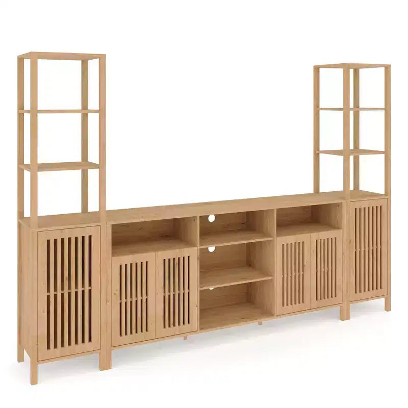 Mobile TV a 3 pezzi colore noce/legno con librerie per TV fino a 70", montaggio da 1 persona
