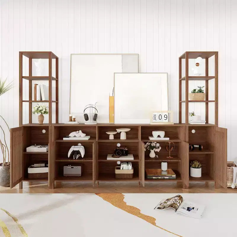Mobile TV a 3 pezzi colore noce/legno con librerie per TV fino a 70", montaggio da 1 persona